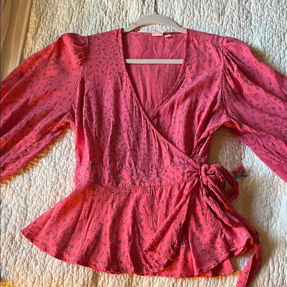 GAP Coral Floral Wrap Blouse